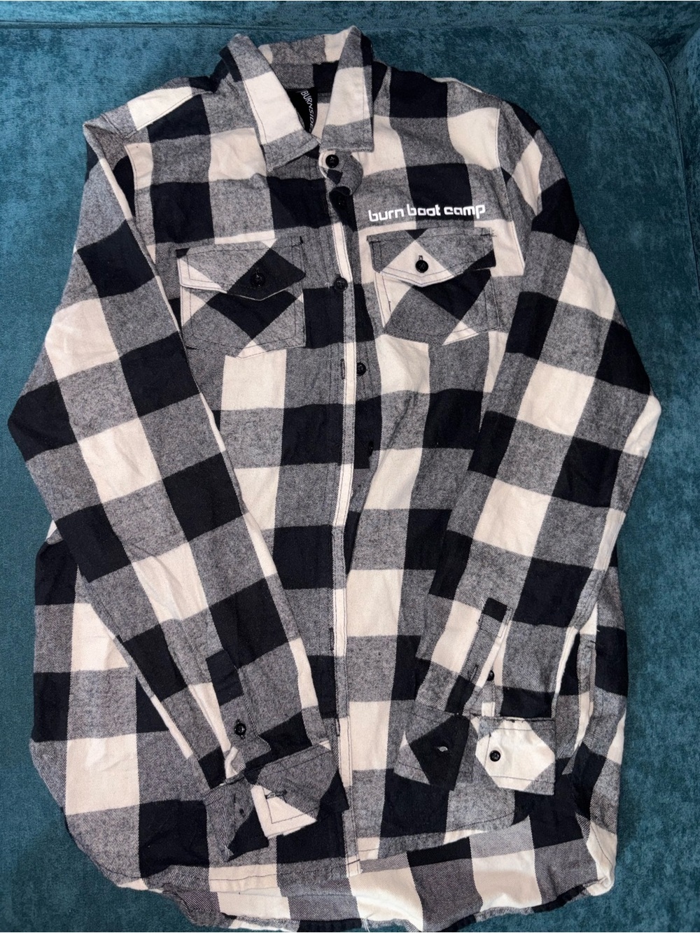 Burn Boot Camp Black & White Buffalo Plaid Button-Up Shirt